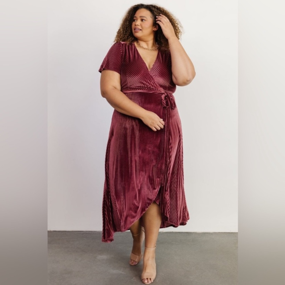 Red/pink/mauve ribbed velvet Baltic Born wrap dress, size 3X